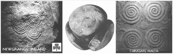 The Triple Spiral, Newgrange, Ireland: Source T.O'Brien; Scottish stone Ball (ca.3000 BC) Source Ralph A.Abraham