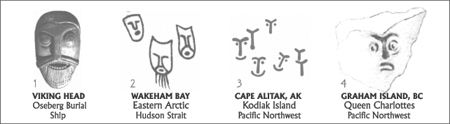 Fig 4. Viking head, Arctic and Pacific Northwest Petroglyphs: Outlined and Non-outlined Faces