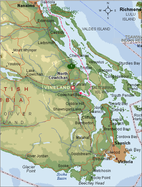Map 8b. The southern route from Nanaimo to Cowichan Bay and "Vineland."